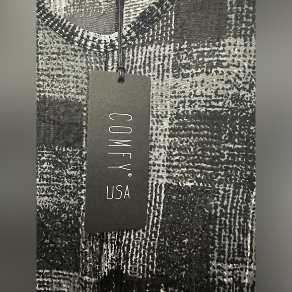 Comfy USA Crinkle Lagenlook Dress Size XS Semi Sheer Mesh Midi Black / Gray NWT - Picture 5 of 6